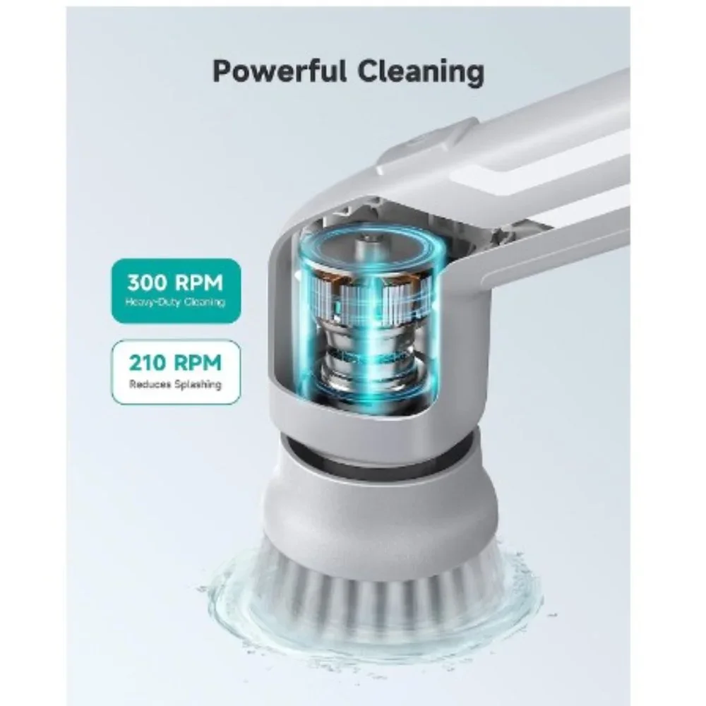 Cordless Electric Spin Scrubber - 2 Speeds - 4 Replaceable Brush Heads - IPX7